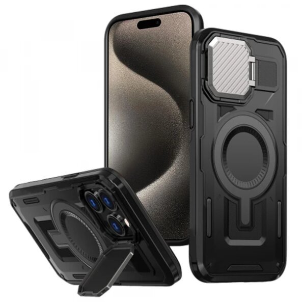 Husa MagSafe pentru Apple iPhone 15 Pro Max, Techsuit, CamVault, Neagra