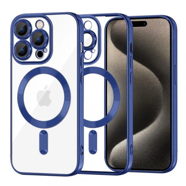 Husa MagSafe pentru Apple iPhone 15 Pro Max, Techsuit, Luxury Crystal, Albastra