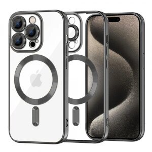 Husa MagSafe pentru Apple iPhone 15 Pro Max, Techsuit, Luxury Crystal, Neagra