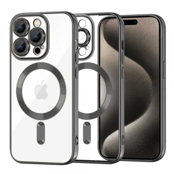 Husa MagSafe pentru Apple iPhone 15 Pro Max, Techsuit, Luxury Crystal, Neagra