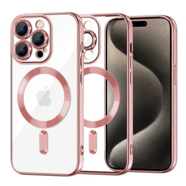 Husa MagSafe pentru Apple iPhone 15 Pro Max, Techsuit, Luxury Crystal, Roz
