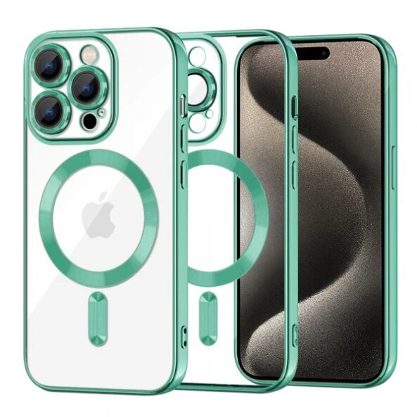 Husa MagSafe pentru Apple iPhone 15 Pro Max, Techsuit, Luxury Crystal, Verde Deschis