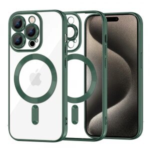 Husa MagSafe pentru Apple iPhone 15 Pro Max, Techsuit, Luxury Crystal, Verde Inchis