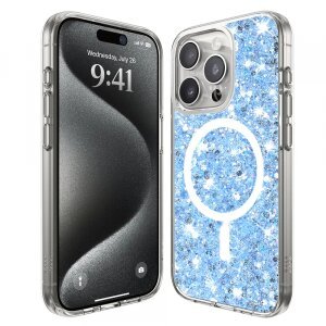 Husa MagSafe pentru Apple iPhone 15 Pro Max, Techsuit, Sparkly Glitter, Bleu