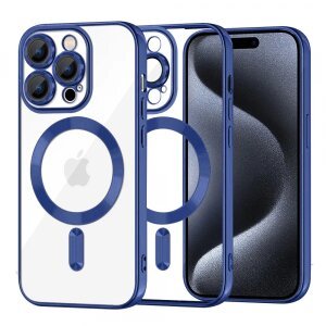 Husa MagSafe pentru Apple iPhone 15 Pro, Techsuit, Luxury Crystal, Albastra