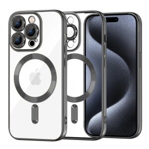 Husa MagSafe pentru Apple iPhone 15 Pro, Techsuit, Luxury Crystal, Neagra