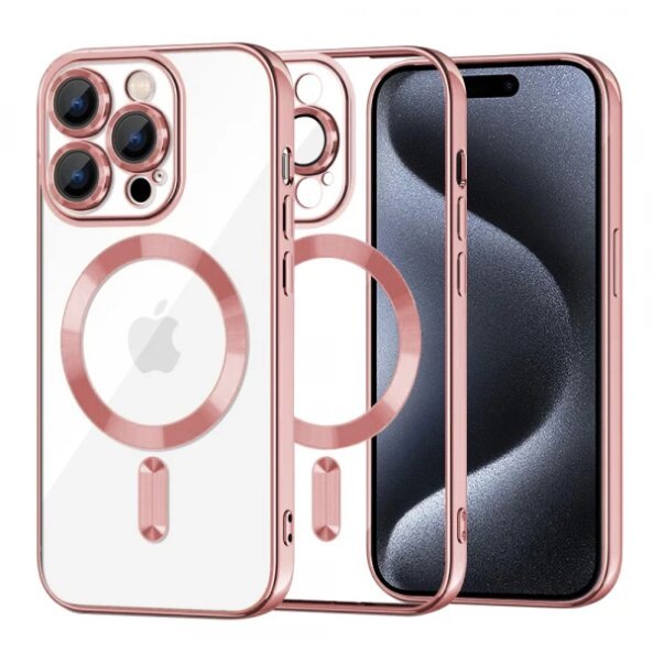 Husa MagSafe pentru Apple iPhone 15 Pro, Techsuit, Luxury Crystal, Roz
