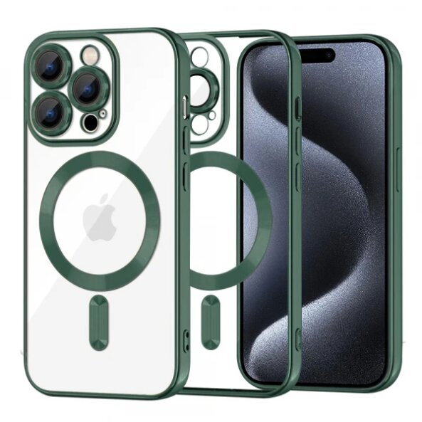 Husa MagSafe pentru Apple iPhone 15 Pro, Techsuit, Luxury Crystal, Verde Inchis