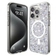 Husa MagSafe pentru Apple iPhone 15 Pro, Techsuit, Sparkly Glitter, Alba