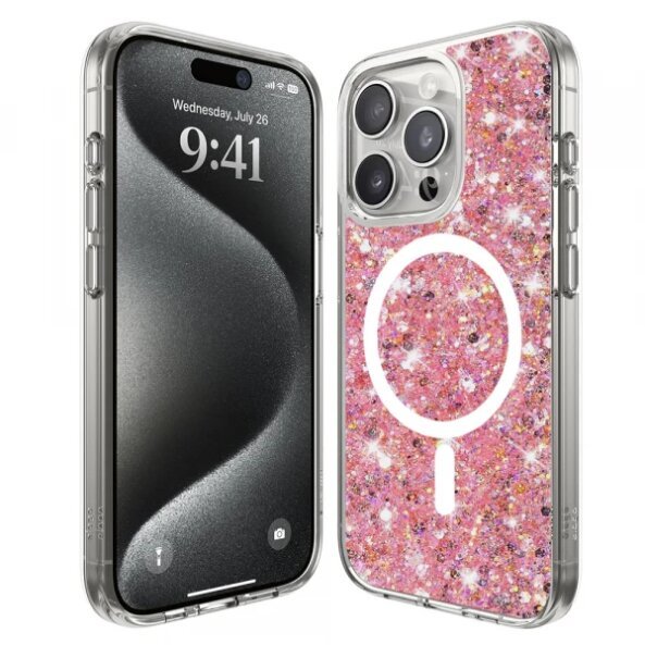 Husa MagSafe pentru Apple iPhone 15 Pro, Techsuit, Sparkly Glitter, Roz