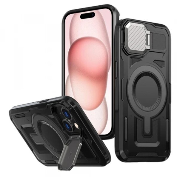 Husa MagSafe pentru Apple iPhone 15, Techsuit, CamVault, Neagra