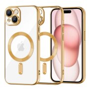 Husa MagSafe pentru Apple iPhone 15, Techsuit, Luxury Crystal, Aurie
