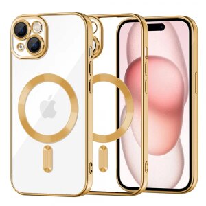 Husa MagSafe pentru Apple iPhone 15, Techsuit, Luxury Crystal, Aurie