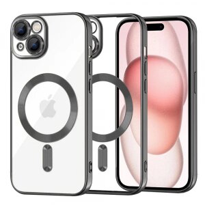 Husa MagSafe pentru Apple iPhone 15, Techsuit, Luxury Crystal, Neagra