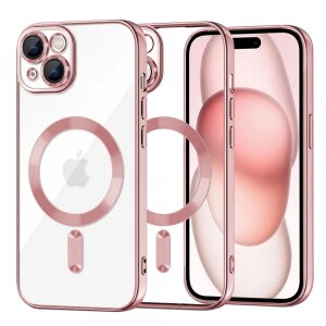 Husa MagSafe pentru Apple iPhone 15, Techsuit, Luxury Crystal, Roz