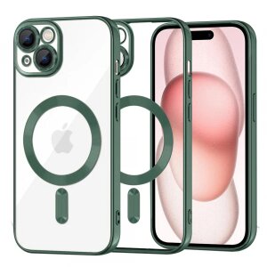 Husa MagSafe pentru Apple iPhone 15, Techsuit, Luxury Crystal, Verde Inchis