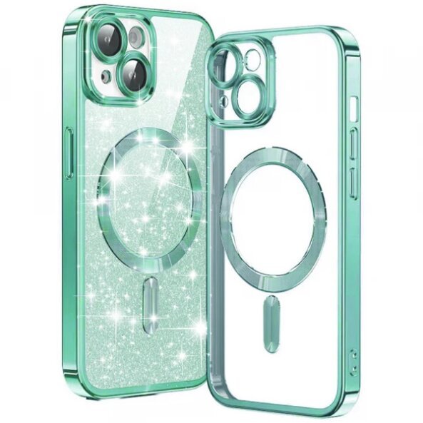 Husa MagSafe pentru Apple iPhone 15, Techsuit, Luxury Glitter, Verde Deschis