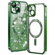 Husa MagSafe pentru Apple iPhone 15, Techsuit, Luxury Glitter, Verde Inchis
