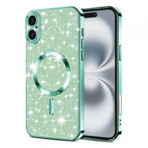Husa MagSafe pentru Apple iPhone 16 Plus, Techsuit, Luxury Glitter, Verde Deschis