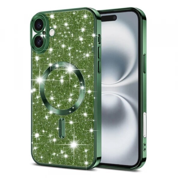 Husa MagSafe pentru Apple iPhone 16 Plus, Techsuit, Luxury Glitter, Verde Inchis