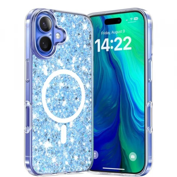 Husa MagSafe pentru Apple iPhone 16 Plus, Techsuit, Sparkly Glitter, Bleu
