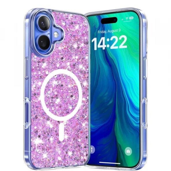 Husa MagSafe pentru Apple iPhone 16 Plus, Techsuit, Sparkly Glitter, Magenta