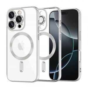 Husa MagSafe pentru Apple iPhone 16 Pro, Techsuit, Luxury Crystal, Argintie
