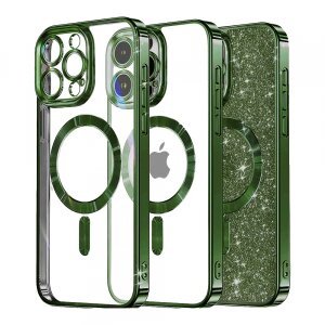 Husa MagSafe pentru Apple iPhone 16 Pro, Techsuit, Luxury Glitter, Verde Inchis