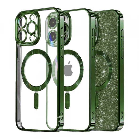 Husa MagSafe pentru Apple iPhone 16 Pro, Techsuit, Luxury Glitter, Verde Inchis