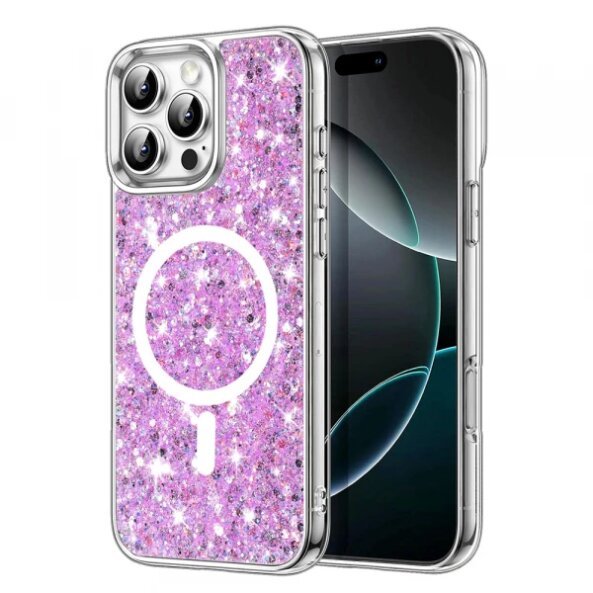 Husa MagSafe pentru Apple iPhone 16 Pro, Techsuit, Sparkly Glitter, Magenta