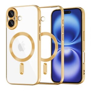Husa MagSafe pentru Apple iPhone 16, Techsuit, Luxury Crystal, Aurie