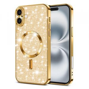 Husa MagSafe pentru Apple iPhone 16, Techsuit, Luxury Glitter, Aurie