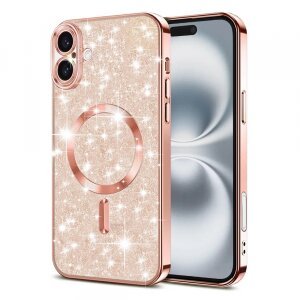 Husa MagSafe pentru Apple iPhone 16, Techsuit, Luxury Glitter, Roz Aurie
