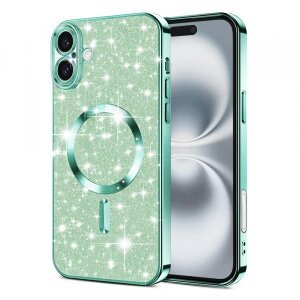 Husa MagSafe pentru Apple iPhone 16, Techsuit, Luxury Glitter, Verde Deschis