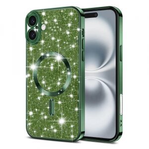Husa MagSafe pentru Apple iPhone 16, Techsuit, Luxury Glitter, Verde Inchis