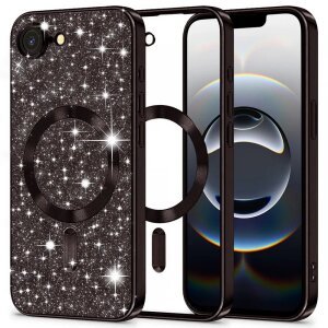 Husa MagSafe pentru Apple iPhone 16e, Techsuit, Luxury Glitter, Neagra