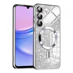Husa MagSafe pentru Samsung Galaxy A15 5G A156 / A15 A155, Techsuit, Luxury Glitter, Argintie