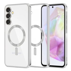 Husa MagSafe pentru Samsung Galaxy A35 5G A356, Techsuit, Luxury Crystal, Argintie