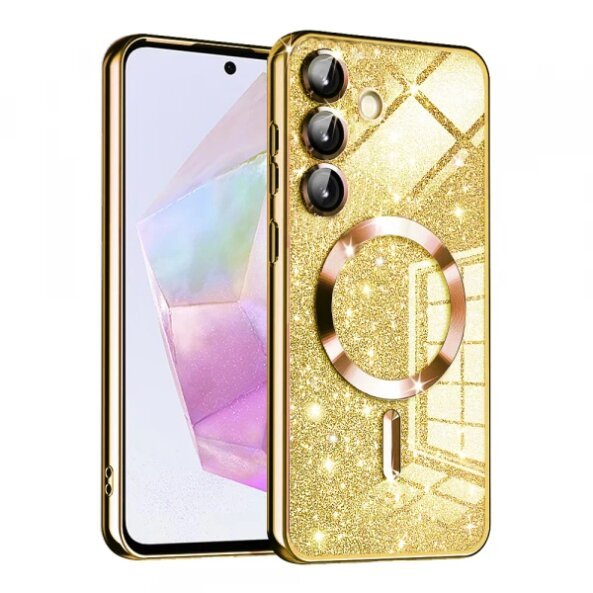 Husa MagSafe pentru Samsung Galaxy A35 5G A356, Techsuit, Luxury Glitter, Aurie