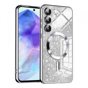 Husa MagSafe pentru Samsung Galaxy A55 5G A556, Techsuit, Luxury Glitter, Argintie