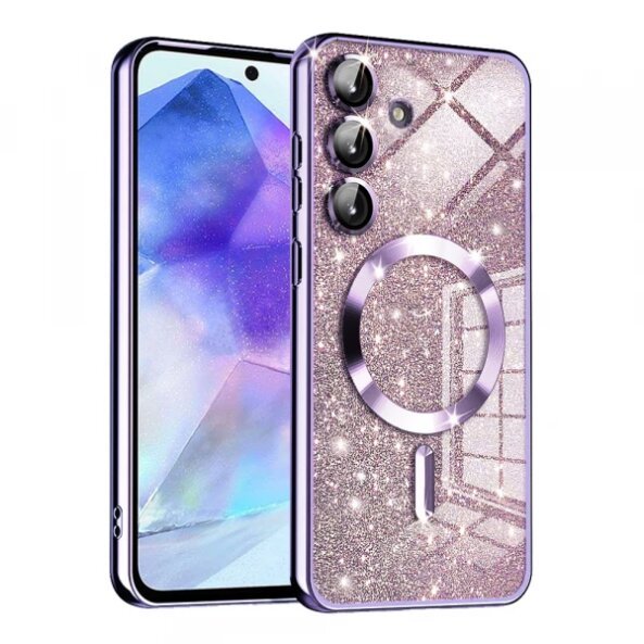 Husa MagSafe pentru Samsung Galaxy A55 5G A556, Techsuit, Luxury Glitter, Mov Deschis