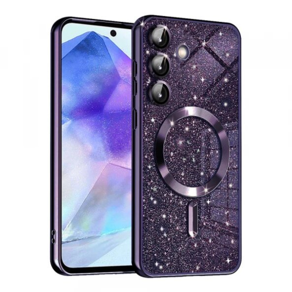 Husa MagSafe pentru Samsung Galaxy A55 5G A556, Techsuit, Luxury Glitter, Mov Inchis