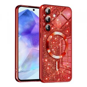 Husa MagSafe pentru Samsung Galaxy A55 5G A556, Techsuit, Luxury Glitter, Rosie