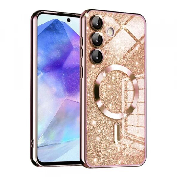 Husa MagSafe pentru Samsung Galaxy A55 5G A556, Techsuit, Luxury Glitter, Roz Aurie