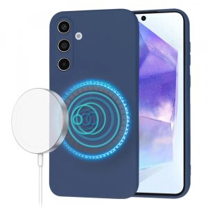 Husa MagSafe pentru Samsung Galaxy A55 5G A556, Techsuit, SoftFlex, Bleumarin