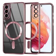 Husa MagSafe pentru Samsung Galaxy S21 5G G991, Techsuit, Luxury Crystal, Roz