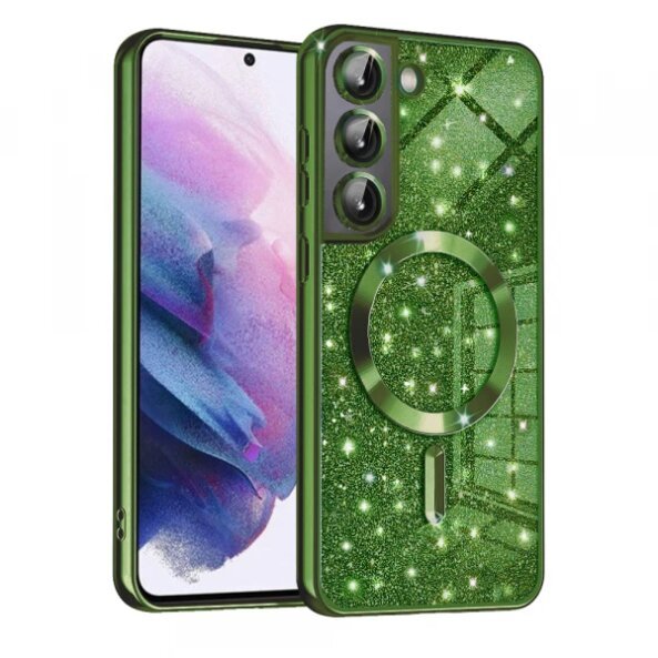 Husa MagSafe pentru Samsung Galaxy S21 FE 5G G990, Techsuit, Luxury Glitter, Verde Inchis