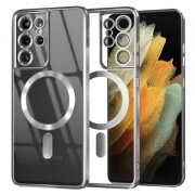 Husa MagSafe pentru Samsung Galaxy S21 Ultra 5G G998, Techsuit, Luxury Crystal, Argintie