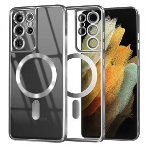 Husa MagSafe pentru Samsung Galaxy S21 Ultra 5G G998, Techsuit, Luxury Crystal, Argintie