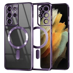 Husa MagSafe pentru Samsung Galaxy S21 Ultra 5G G998, Techsuit, Luxury Crystal, Mov Deschis